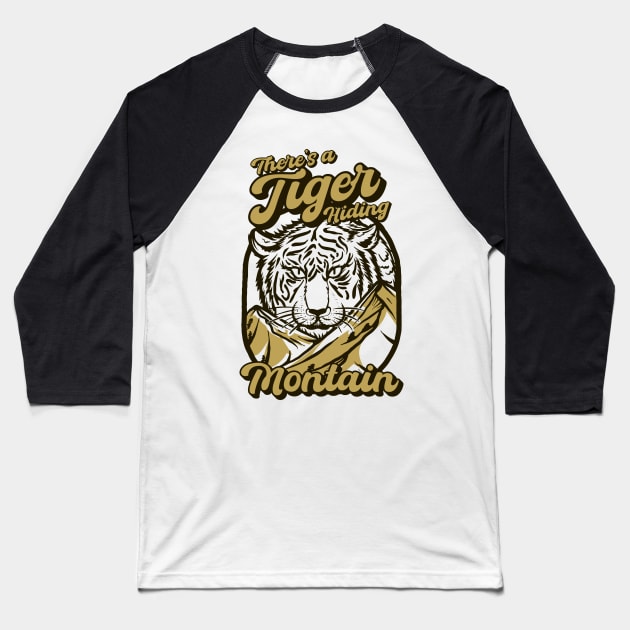 Tiger Hiding Mountain Baseball T-Shirt by Riza Budiarto